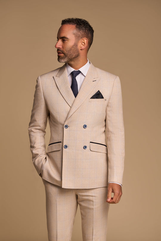 Tuta Uomo Doppiopetto Blu Navy A Righe Con Pizzo - Smoking Da Sposo O Cerimonia - Su Misura