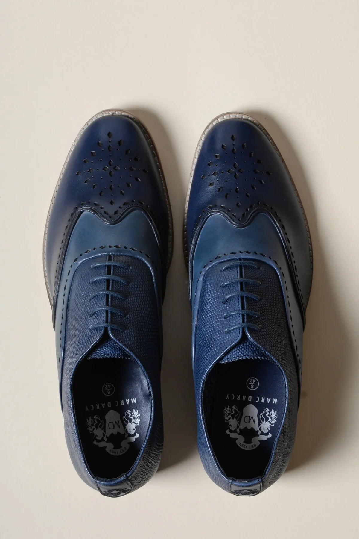 Scarpe in pelle blu navy, Marc Darcy Ryan - Brogue a punta alata