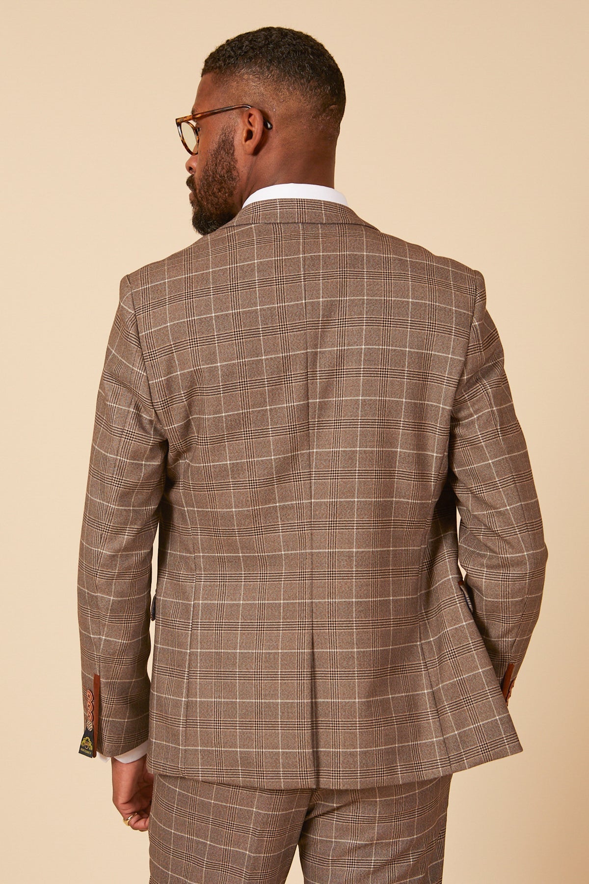 Completo da uomo a tre pezzi beige a quadri - Marc Darcy Ray Tan suit