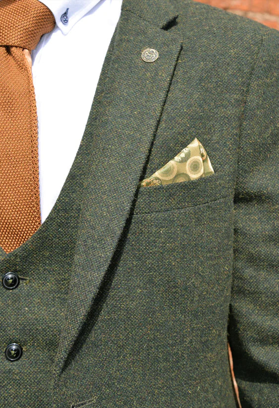 Completo da uomo in tweed Marlow Olive a tre pezzi - Marc Darcy