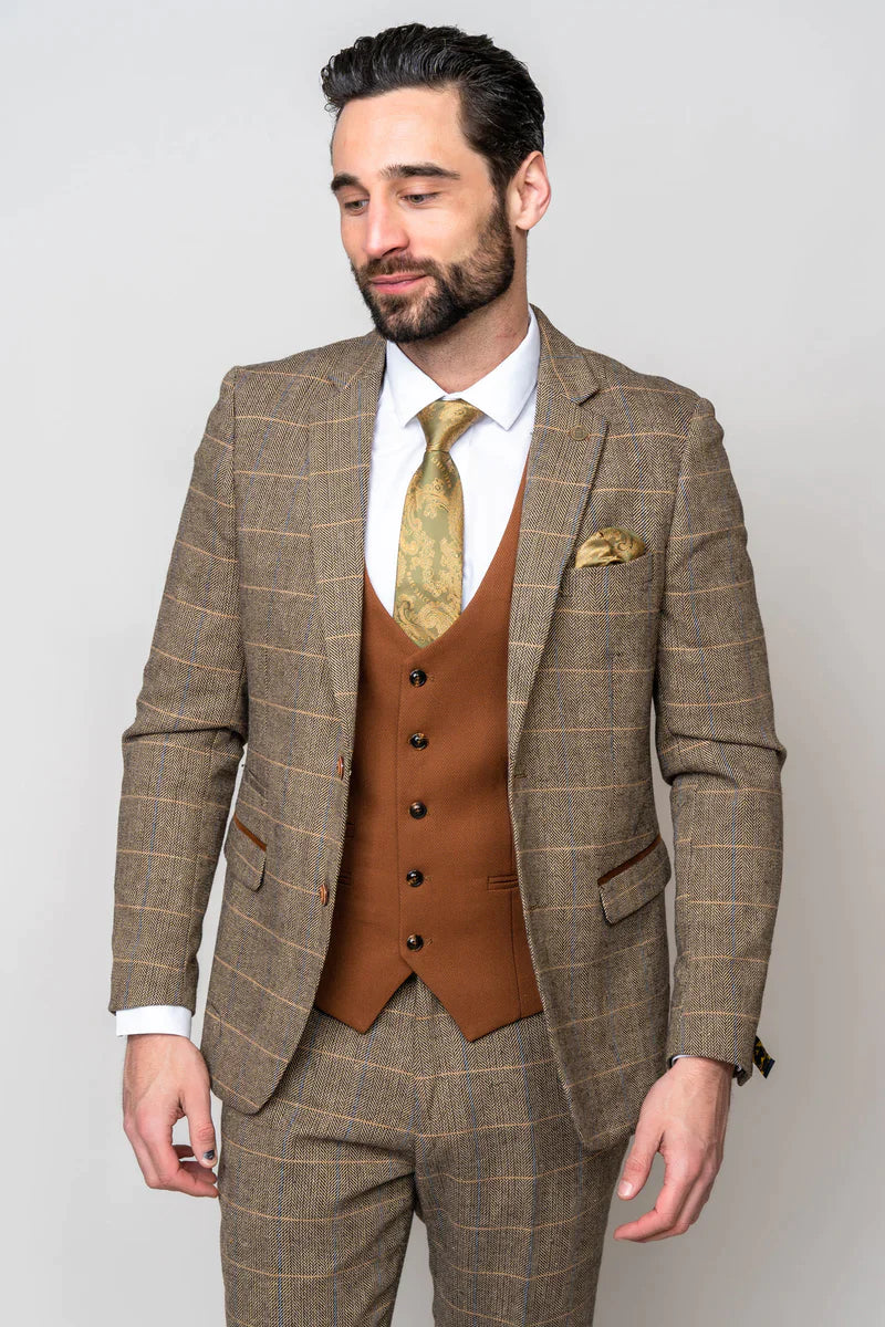 Completo da uomo a tre pezzi Marc Darcy Herringbone brown - Mix and Match