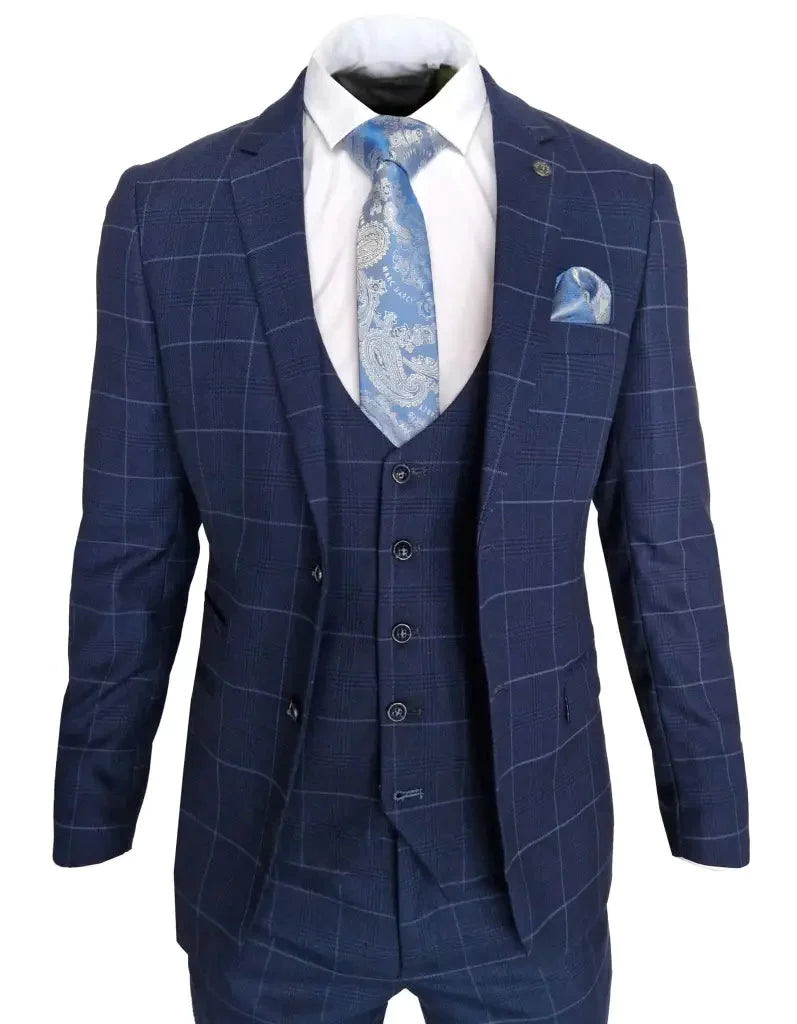 Completo uomo a quadri blu navy - 3 pezzi - Edison Navy