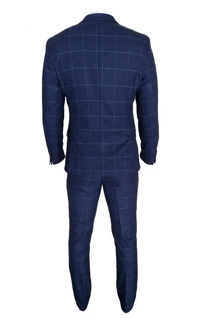 Completo uomo a quadri blu navy - 3 pezzi - Edison Navy