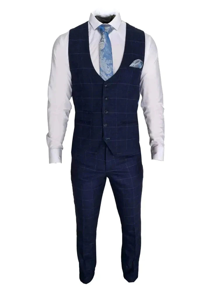 Completo uomo a quadri blu navy - 3 pezzi - Edison Navy