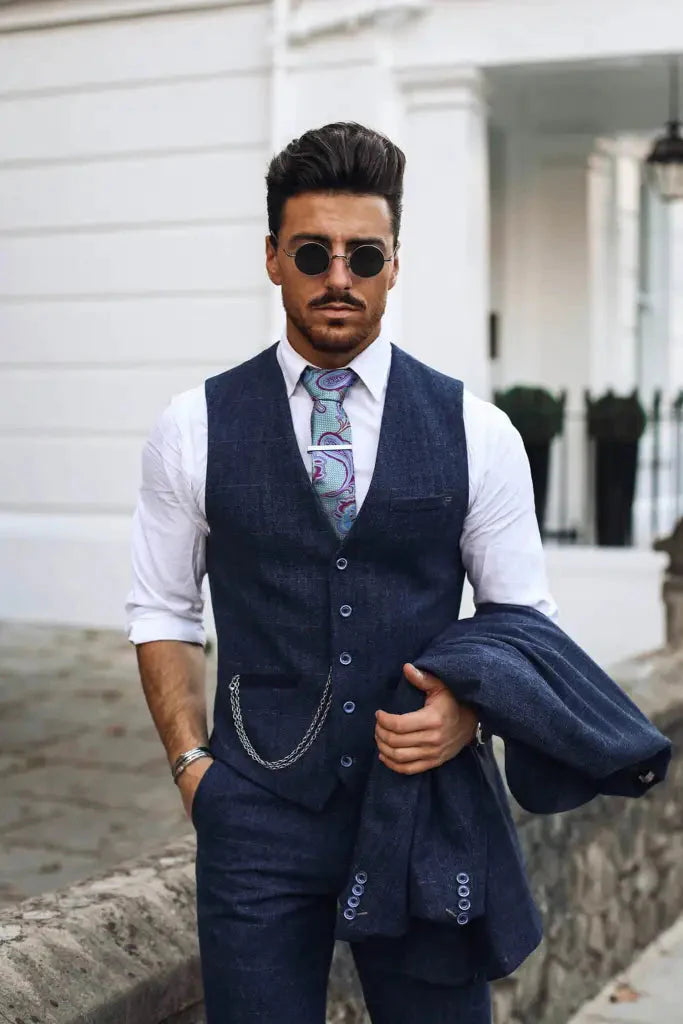 Completo a Tre Pezzi Cavani Peaky Blinders - Carnegi Navy Tweed Suit