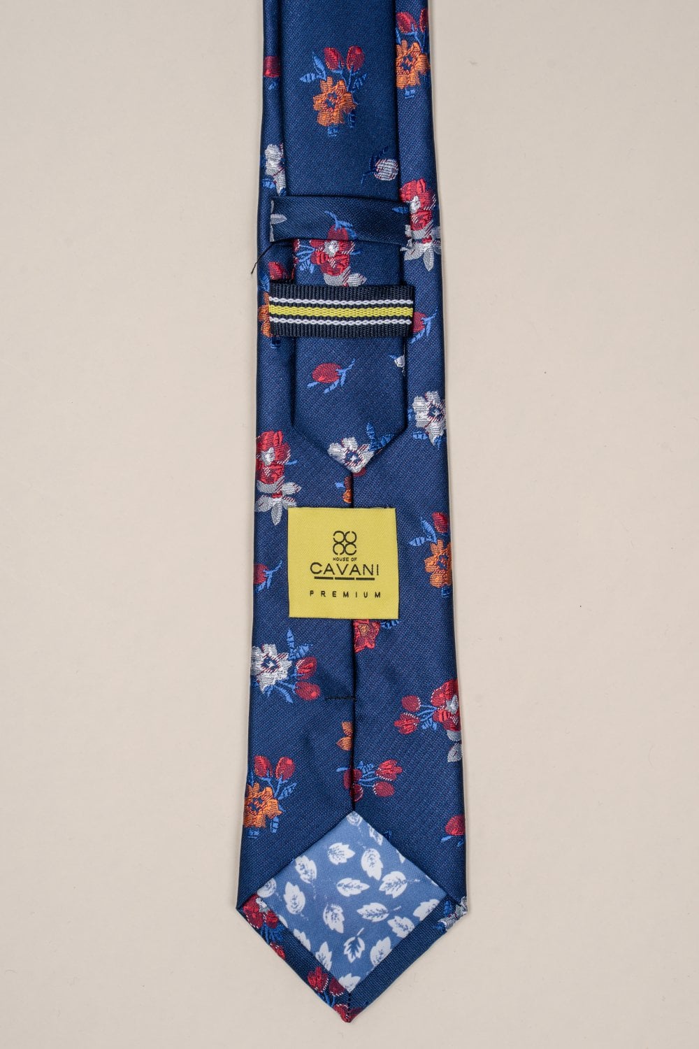 Cavani - Set Cravatta Blu Navy con Fiori Rossi