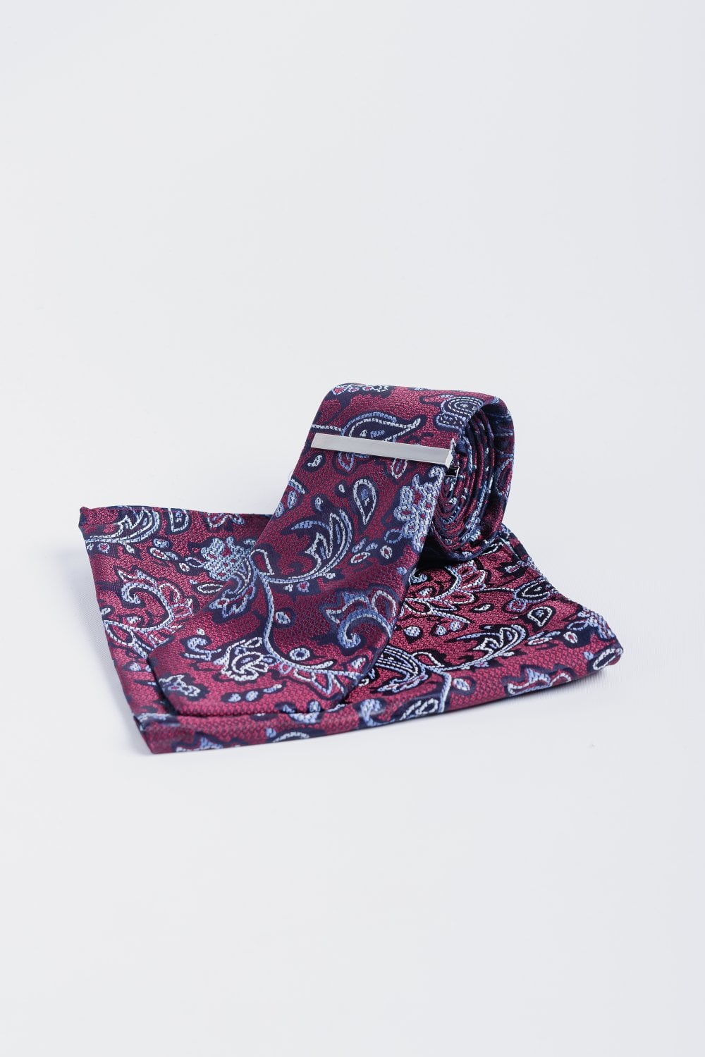 Cavani - Set Cravatta Vino con Paisley Blu Navy