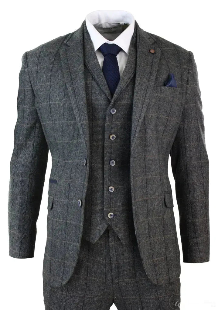 Completo Peaky Blinders Herringbone Grigio Navy - Albert