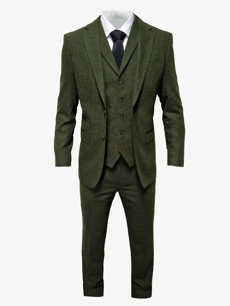 TAVERNY Chief - Completo uomo a tre pezzi tweed olive