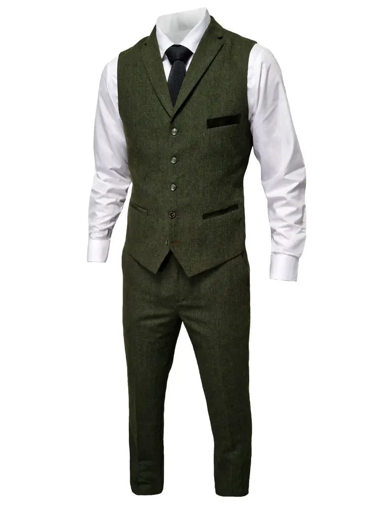 TAVERNY Chief - Completo uomo a tre pezzi tweed olive