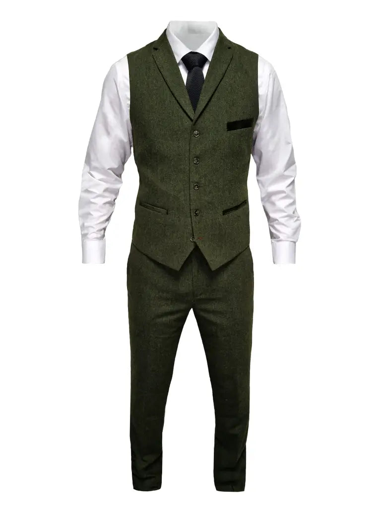 TAVERNY Chief - Completo uomo a tre pezzi tweed olive