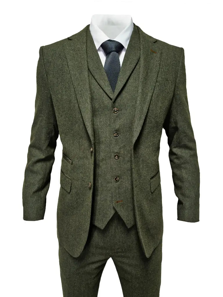 TAVERNY Chief - Completo uomo a tre pezzi tweed olive