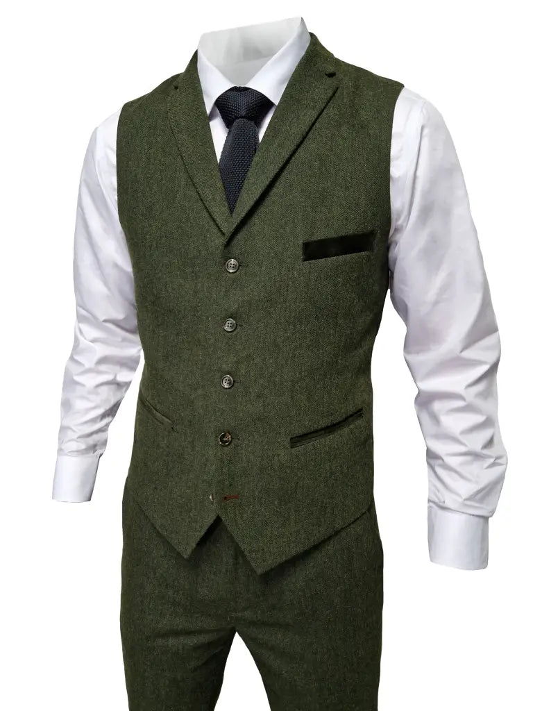 TAVERNY Chief - Completo uomo a tre pezzi tweed olive