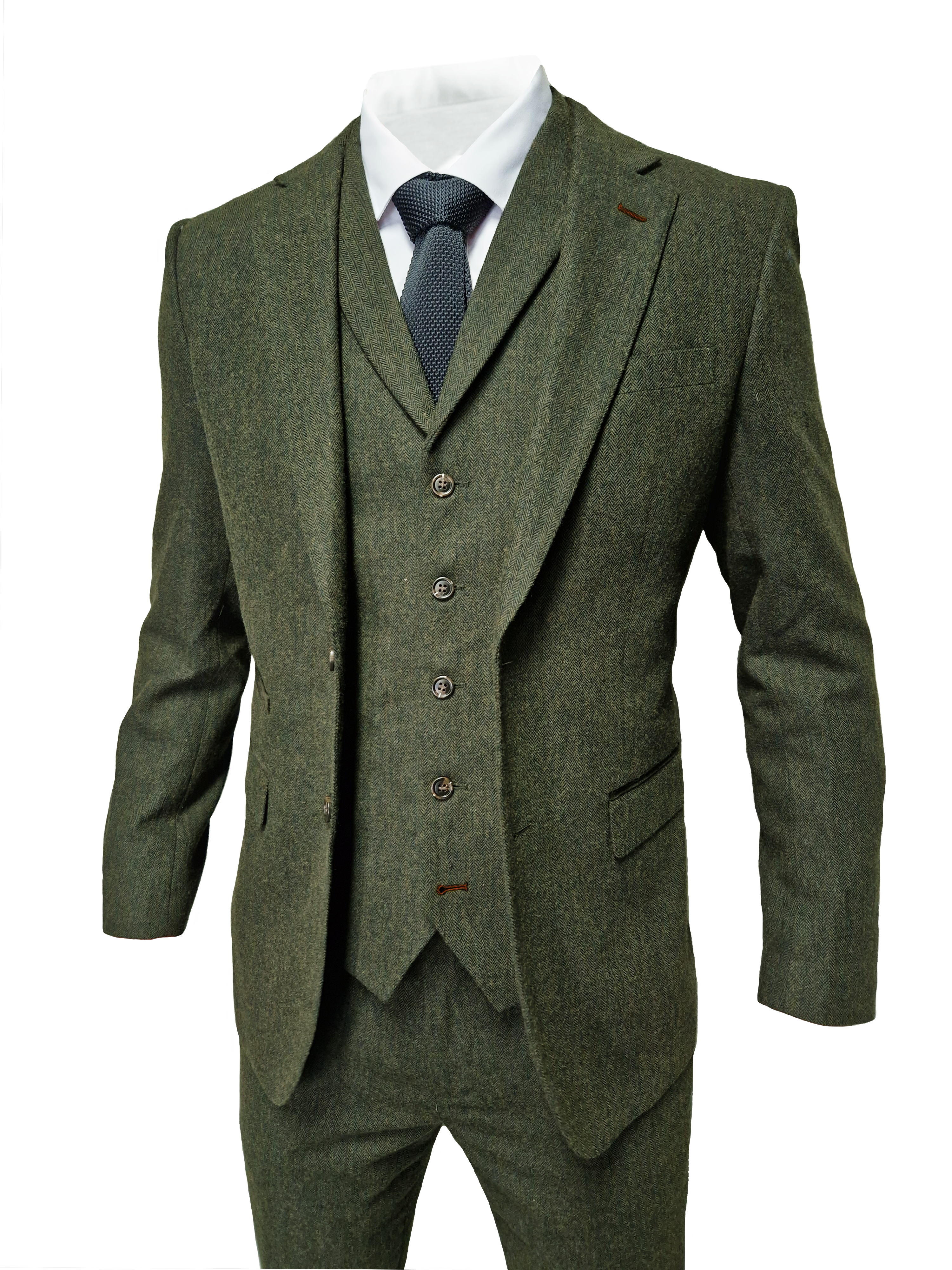 TAVERNY Chief - Completo uomo a tre pezzi tweed olive